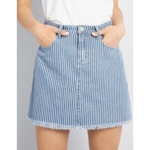 BlankNYC Pale Rails Denim Mini Skirt Striped Fringed Raw Hem‎ Women’s 25